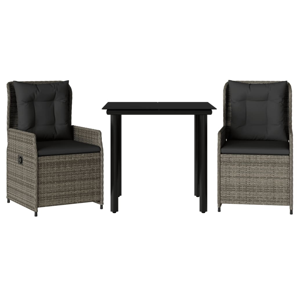 Σετ Τραπεζαρίας Κήπου 3 τεμ. Γκρι Συνθ. Ρατάν με Μαξιλάρια