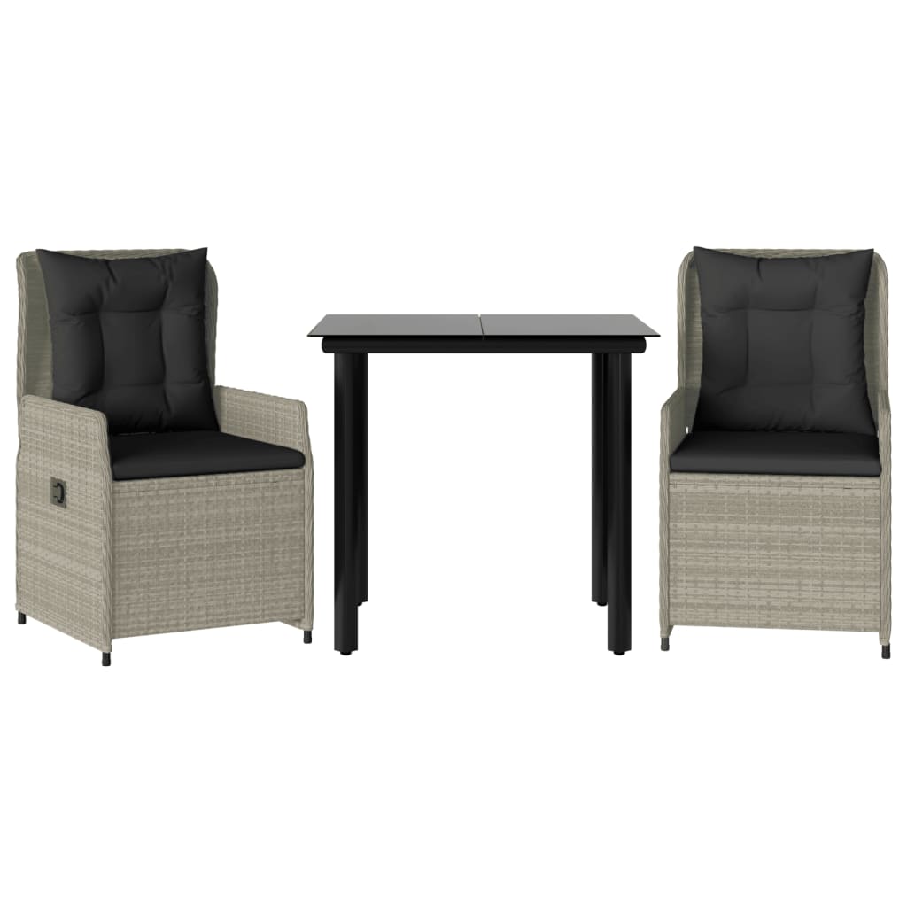 Σετ Τραπεζαρίας Κήπου 3 τεμ. Αν. Γκρι Συνθ. Ρατάν με Μαξιλάρια