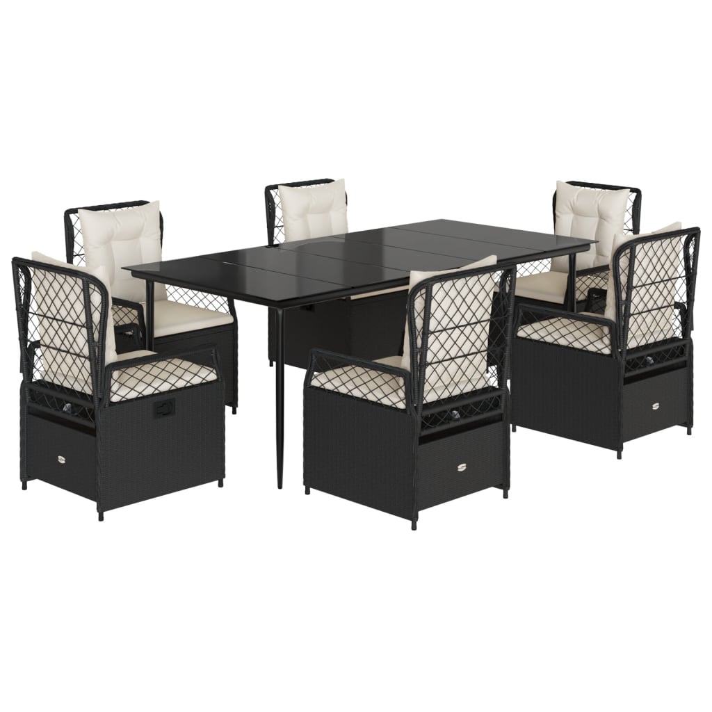 Σετ Τραπεζαρίας Κήπου 7 Τεμ. Μαύρο Συνθετικό Ρατάν με Μαξιλάρια