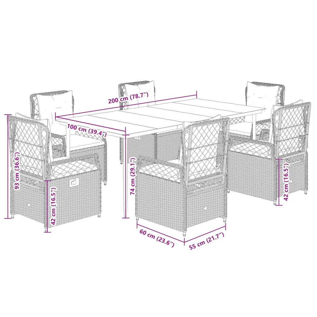 Σετ Τραπεζαρίας Κήπου 7 Τεμ. Μαύρο Συνθετικό Ρατάν με Μαξιλάρια