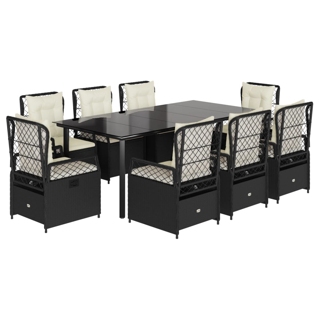 Σετ Τραπεζαρίας Κήπου 9 τεμ Μαύρο από Συνθ. Ρατάν με Μαξιλάρια