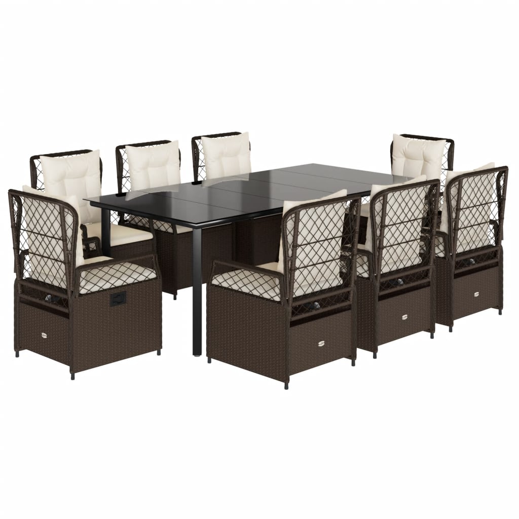 Σετ Τραπεζαρίας Κήπου 9 τεμ. Καφέ Συνθετικό Ρατάν με Μαξιλάρια