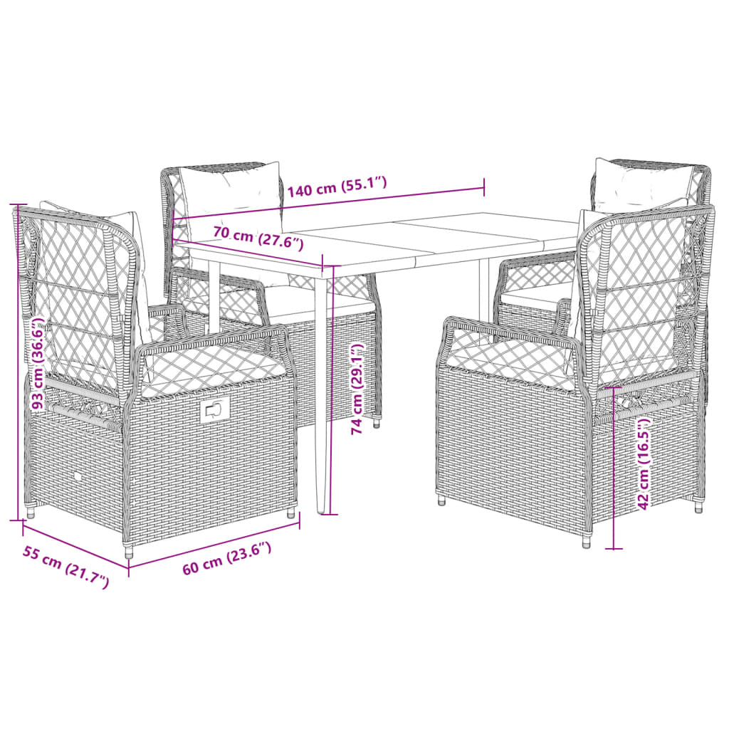 Σετ Τραπεζαρίας Κήπου 5 τεμ. Γκρι Συνθ. Ρατάν με Μαξιλάρια