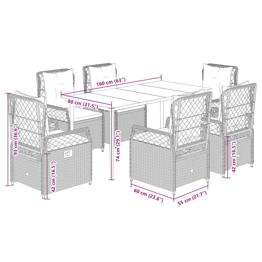 Σετ Τραπεζαρίας Κήπου 7 τεμ. Μπεζ Συνθετικό Ρατάν με Μαξιλάρια
