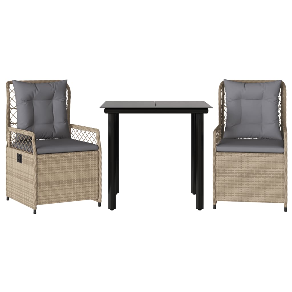 Σετ Τραπεζαρίας Κήπου 3 τεμ. Μπεζ Συνθετικό Ρατάν με Μαξιλάρια