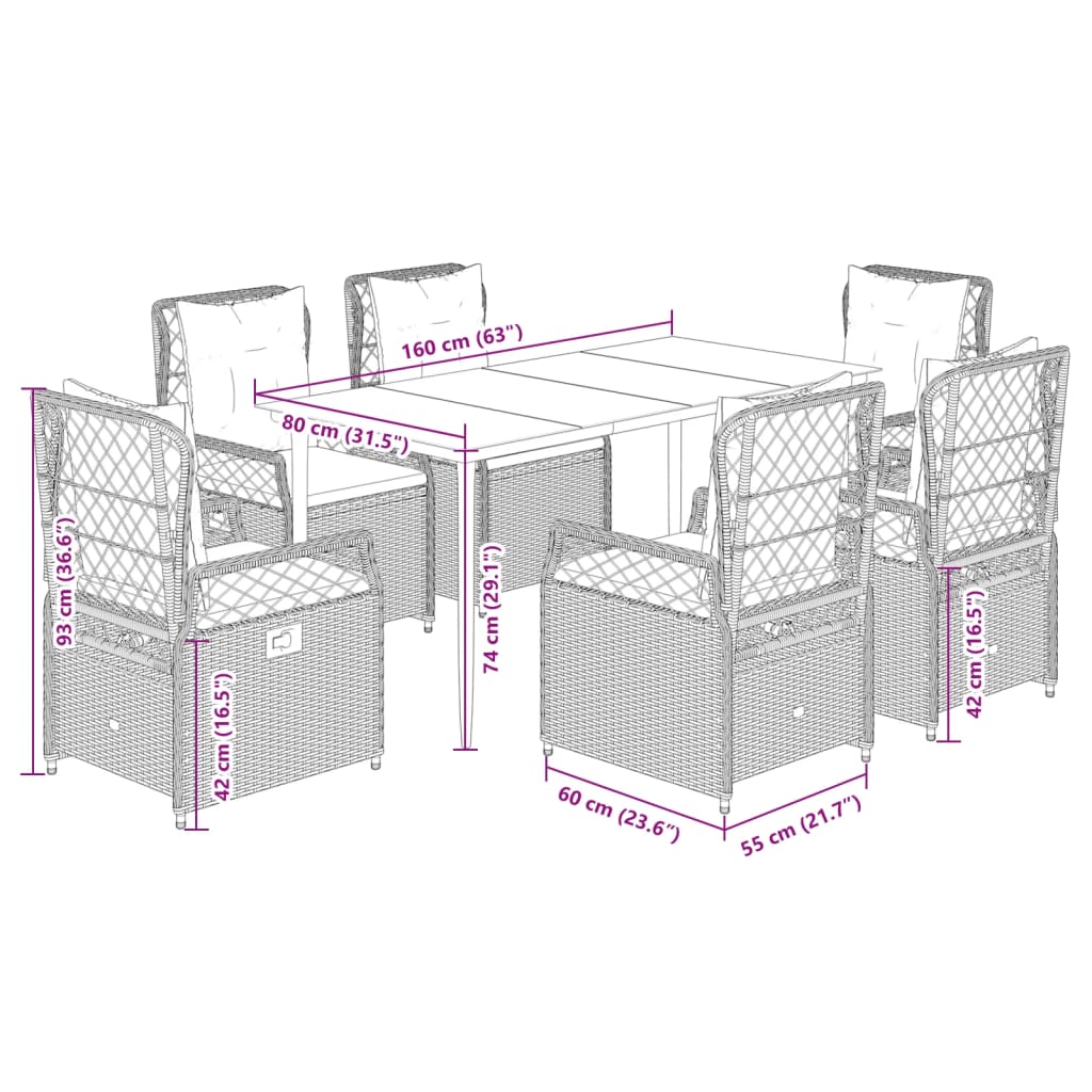 Σετ Τραπεζαρίας Κήπου 7 τεμ. Μπεζ Συνθετικό Ρατάν με Μαξιλάρια