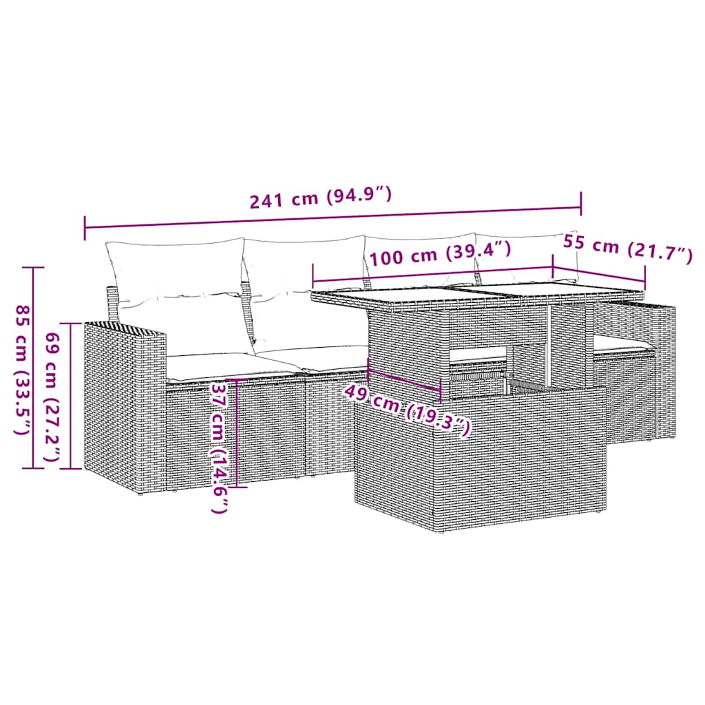 Σετ Καναπέ Κήπου 5 τεμ. Μπεζ Συνθετικό Ρατάν με Μαξιλάρι