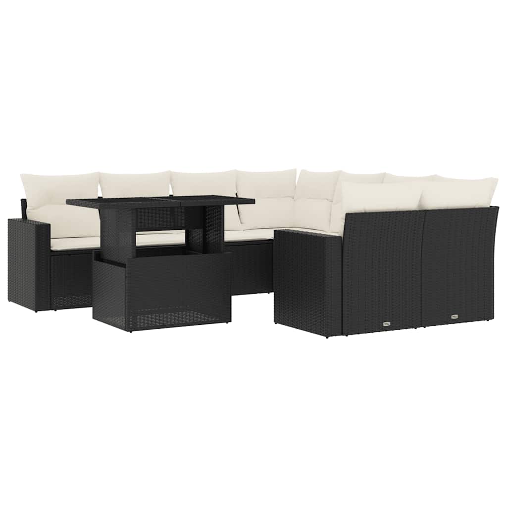 Σαλόνι Κήπου Σετ 9 Τεμαχίων Μαύρο από Συνθ. Ρατάν με Μαξιλάρια