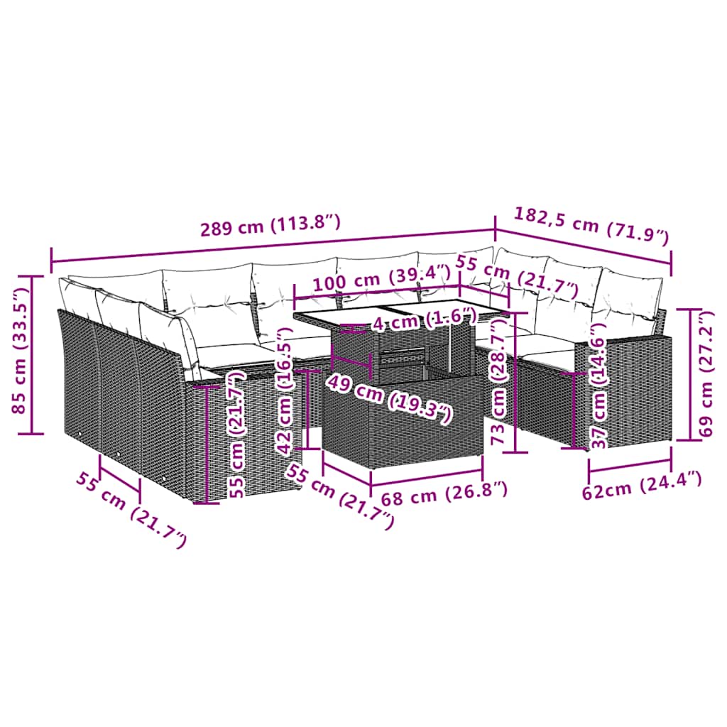 Σετ Καναπέ Κήπου 10 τεμ. Μπεζ Συνθετικό Ρατάν με Μαξιλάρια