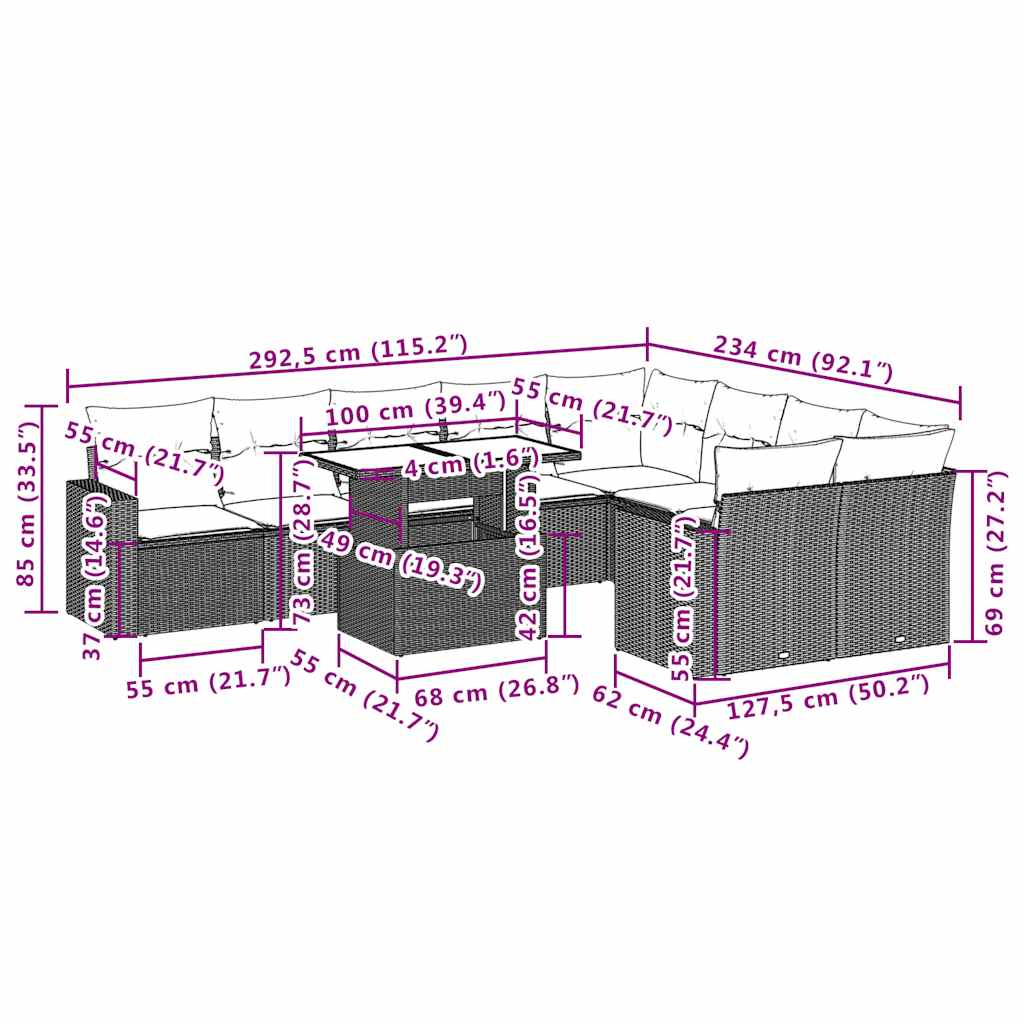 Σετ Καναπέ Κήπου 10 τεμ. Μπεζ Συνθετικό Ρατάν με Μαξιλάρια