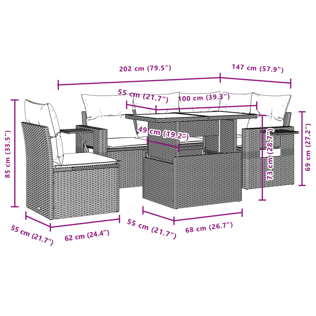 Σετ Καναπέ Κήπου 6 τεμ. Μπεζ Συνθετικό Ρατάν με Μαξιλάρια