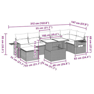 Σαλόνι Κήπου Σετ 8 Τεμαχίων Γκρι Συνθετικό Ρατάν με Μαξιλάρια