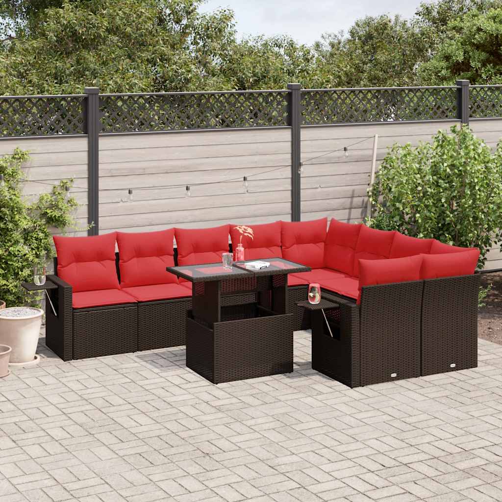 Σετ Καναπέδων Κήπου 10 Τεμαχίων με Μαξιλάρια από Καφέ Συνθετικό Ρατάν - Pakobazaar