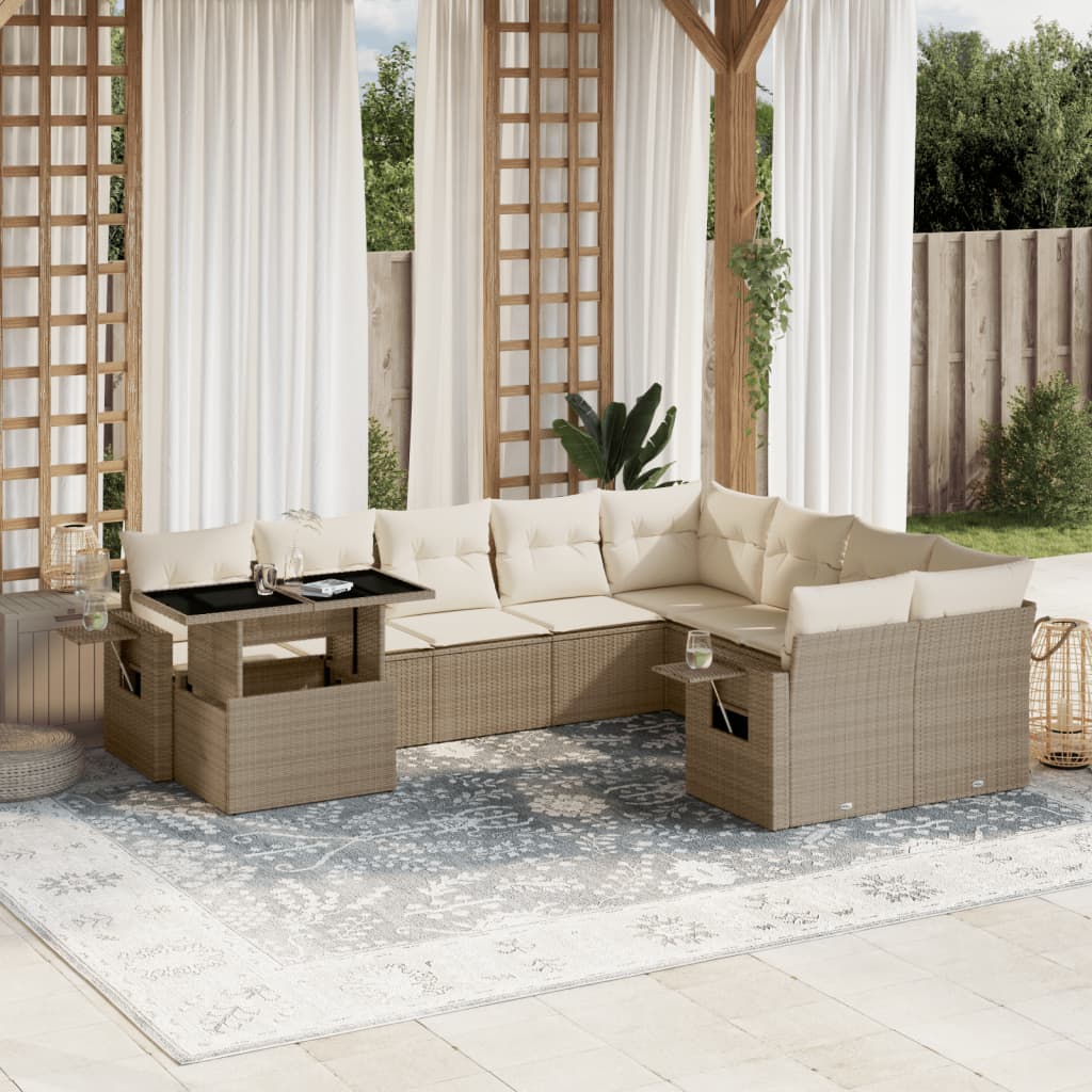 Σετ Καναπέ Κήπου 10 τεμ. Μπεζ Συνθετικό Ρατάν με Μαξιλάρια - Pakobazaar