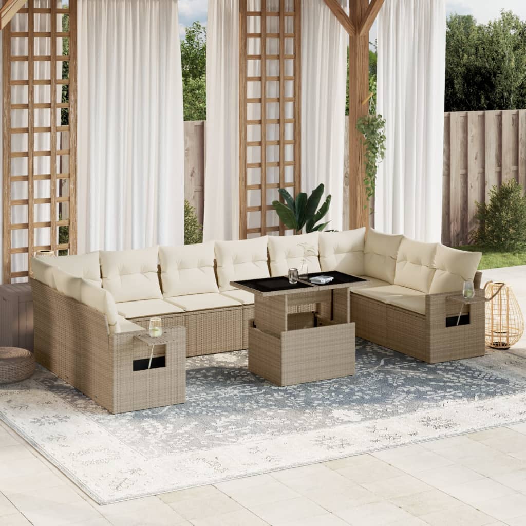 Σαλόνι Κήπου Σετ 11 τεμ. Μπεζ Συνθετικό Ρατάν με Μαξιλάρια