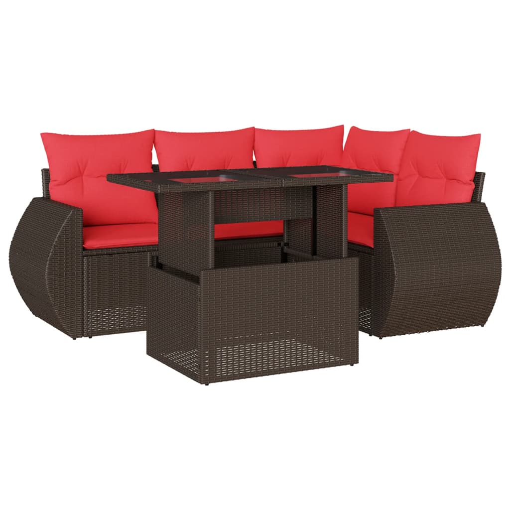 Σετ Καναπέδων Κήπου 5 Τεμαχίων με Μαξιλάρια από Καφέ Συνθετικό Ρατάν - Pakobazaar