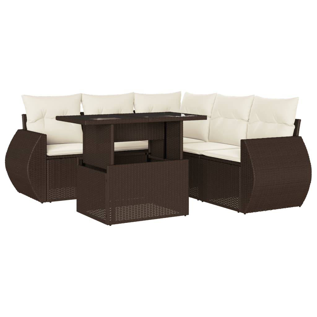 Σαλόνι Κήπου Σετ 6 Τεμαχίων Καφέ Συνθετικό Ρατάν με Μαξιλάρια