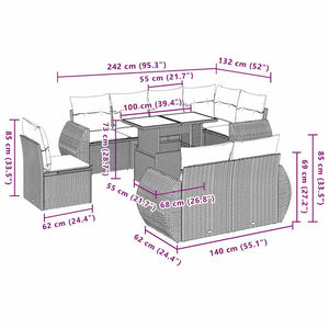 Σαλόνι Κήπου Σετ 9 Τεμαχίων Γκρι Συνθετικό Ρατάν με Μαξιλάρια