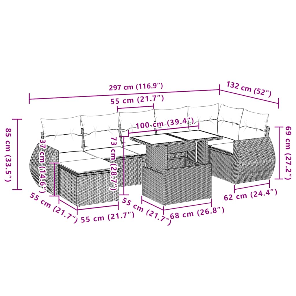 Σαλόνι Κήπου Σετ 8 τεμ. Μπεζ Συνθετικό Ρατάν με Μαξιλάρια