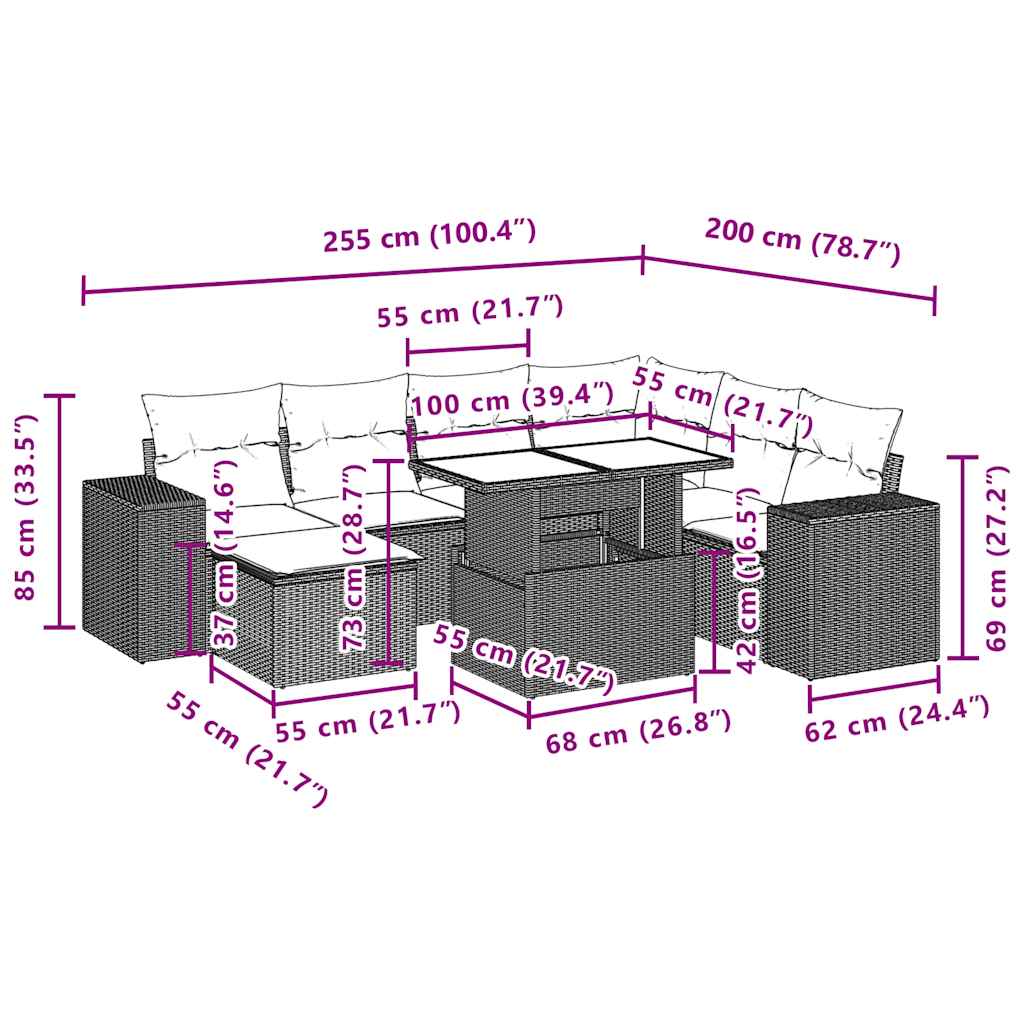 Σαλόνι Κήπου 8 Τεμαχίων Μαύρο από Συνθετικό Ρατάν με Μαξιλάρια - Pakobazaar
