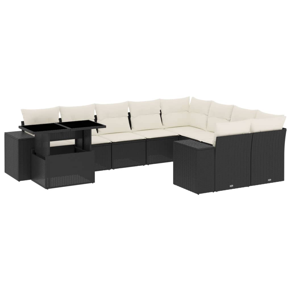 Σαλόνι Κήπου Σετ 10 Τεμαχίων Μαύρο Συνθετικό Ρατάν με Μαξιλάρια