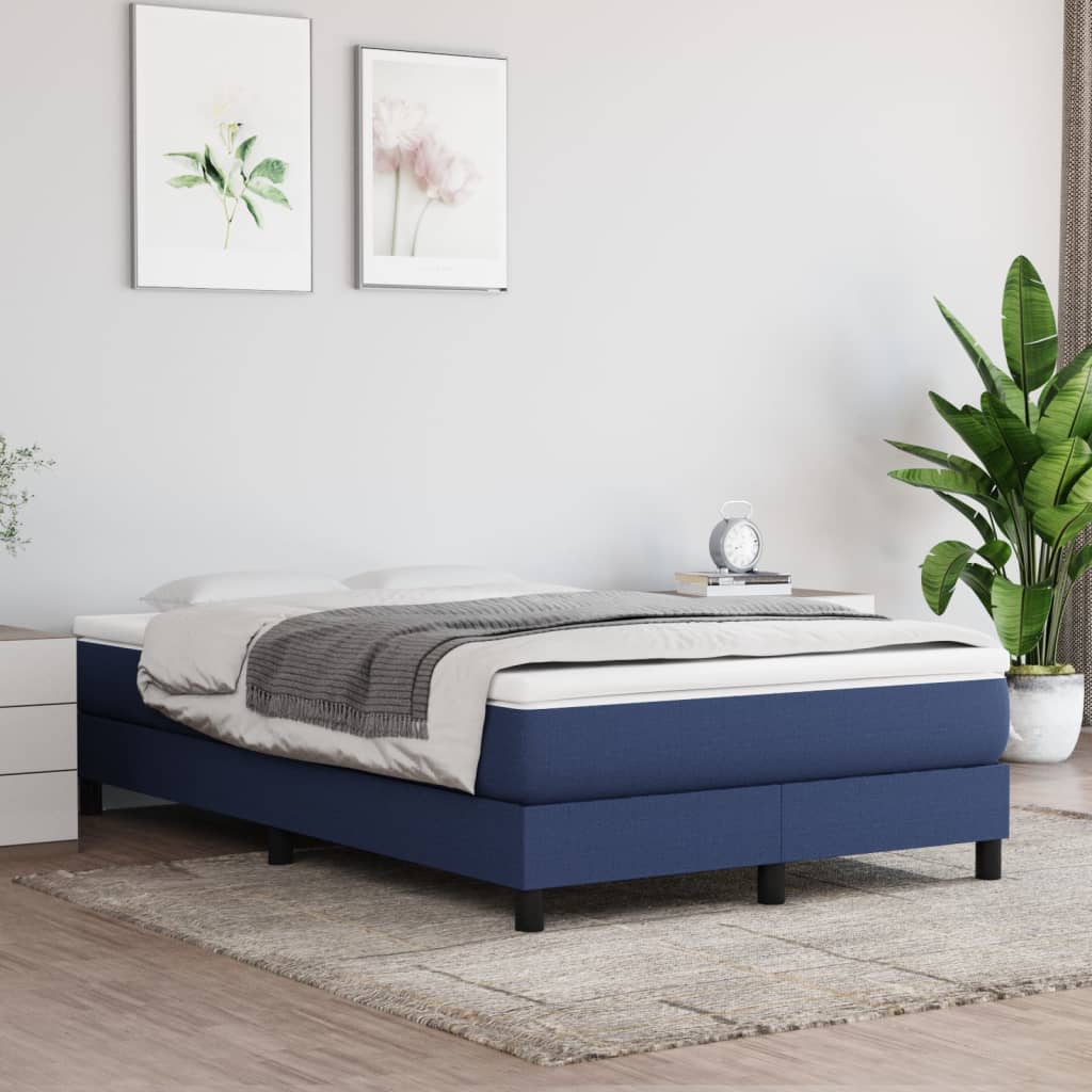 Κρεβάτι Boxspring με Στρώμα Μπλε 120x190 εκ. Υφασμάτινο