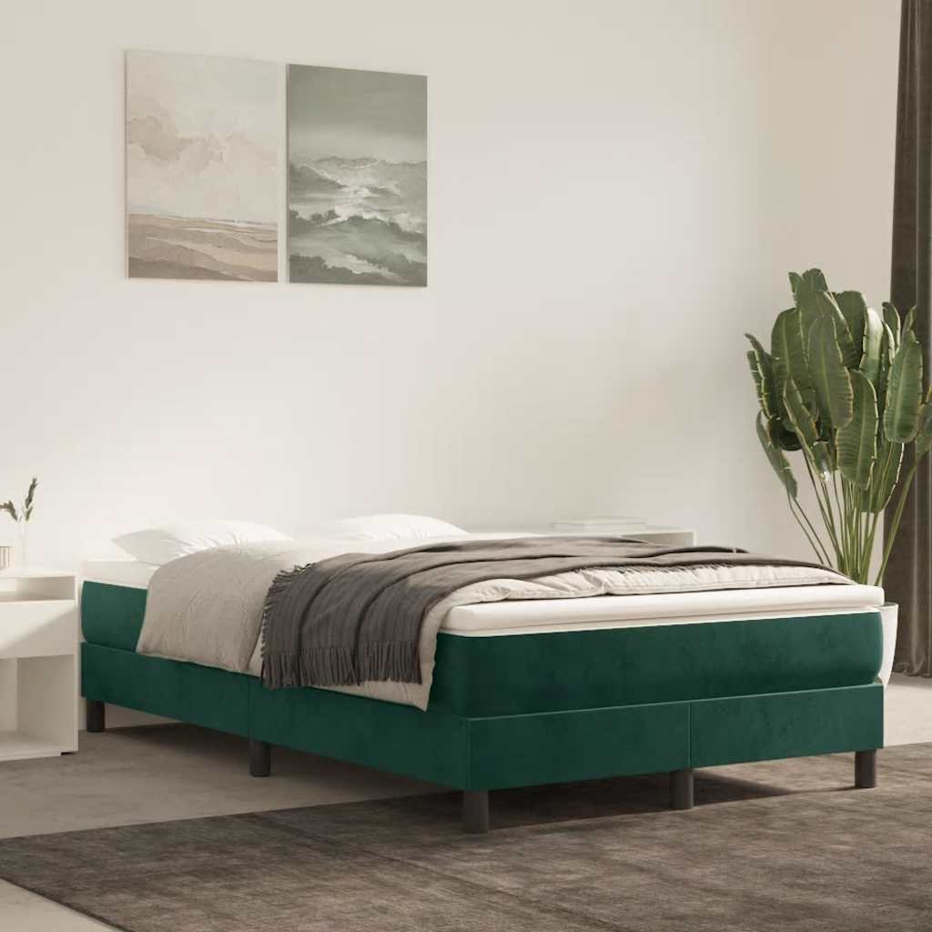 Κρεβάτι Boxspring με Στρώμα Σκούρο Πράσινο 120x190εκ. Βελούδινο
