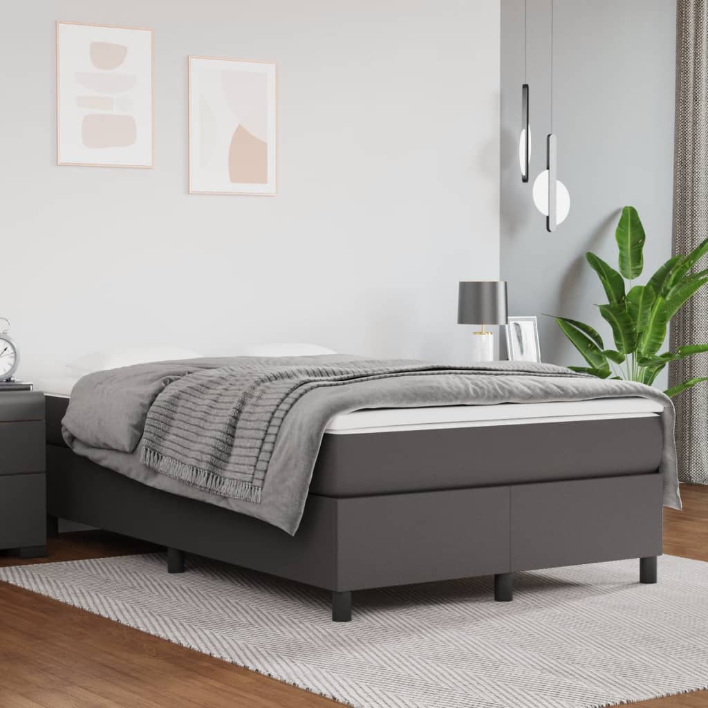 Κρεβάτι Boxspring με Στρώμα Γκρι 120x190εκ. από Συνθετικό Δέρμα
