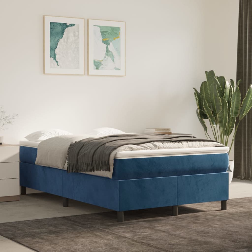 Κρεβάτι Boxspring με Στρώμα Σκούρο Μπλε 120x190 εκ. Βελούδινο