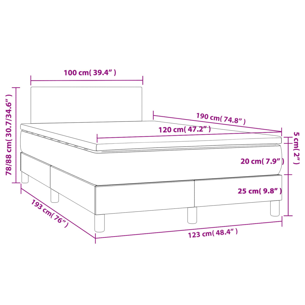 Κρεβάτι Boxspring με Στρώμα Ανοιχτό Γκρι 120x190 εκ. Υφασμάτινο