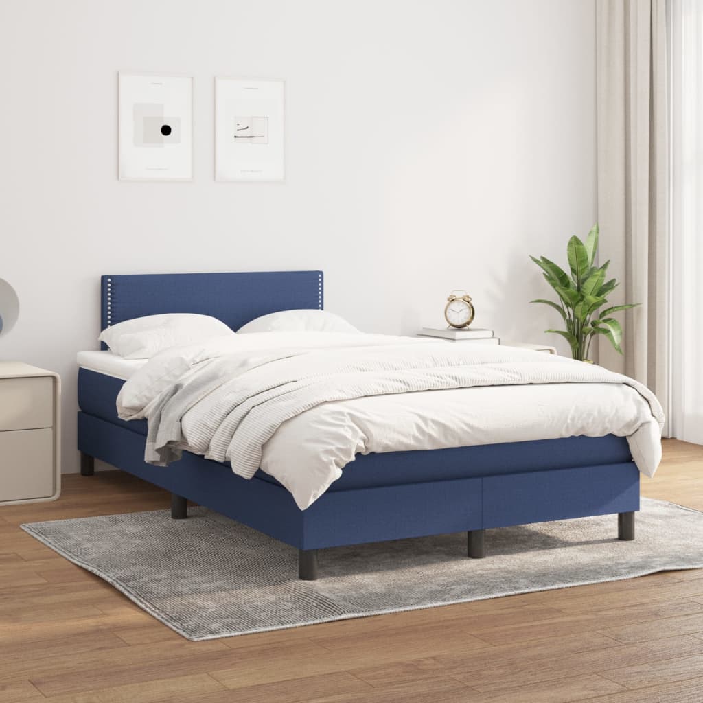Κρεβάτι Boxspring με Στρώμα Μπλε 120x190 εκ. Υφασμάτινο - Pakobazaar