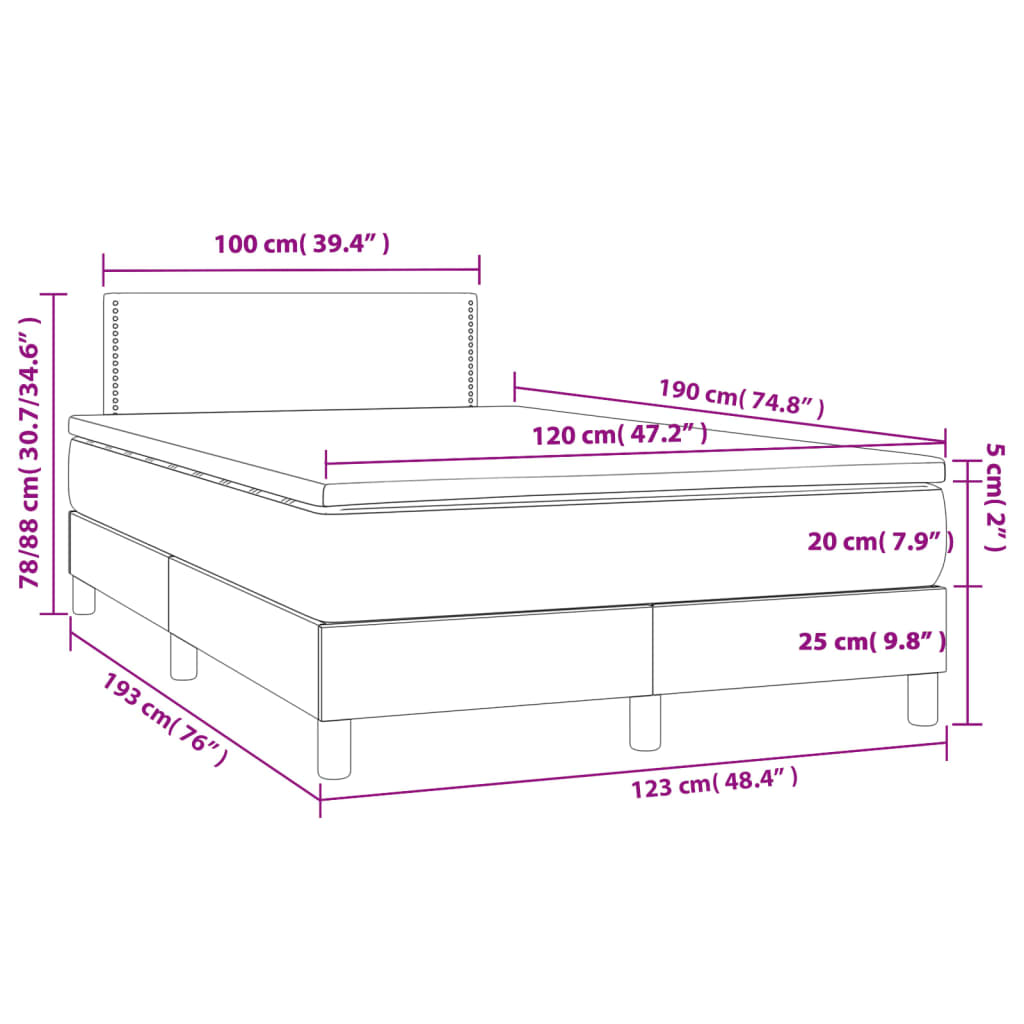 Κρεβάτι Boxspring με Στρώμα Μπλε 120x190 εκ. Υφασμάτινο - Pakobazaar