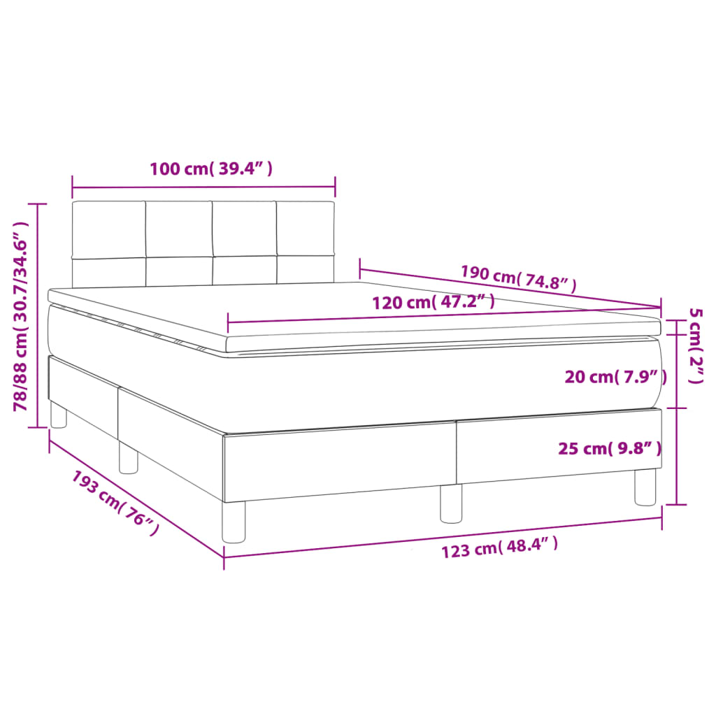Κρεβάτι Boxspring με Στρώμα Σκούρο Γκρι 120x190 εκ Υφασμάτινο