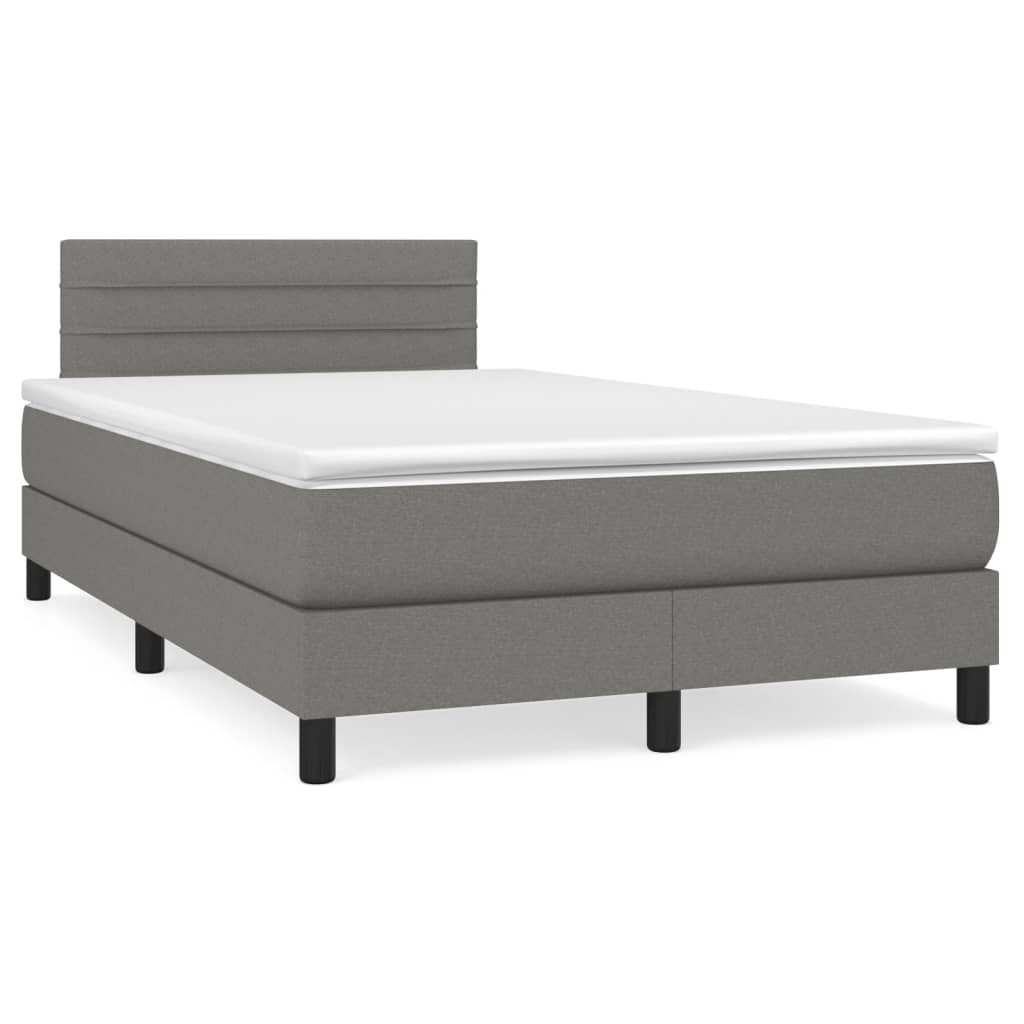 Κρεβάτι Boxspring με Στρώμα Σκούρο Γκρι 120x190 εκ Υφασμάτινο