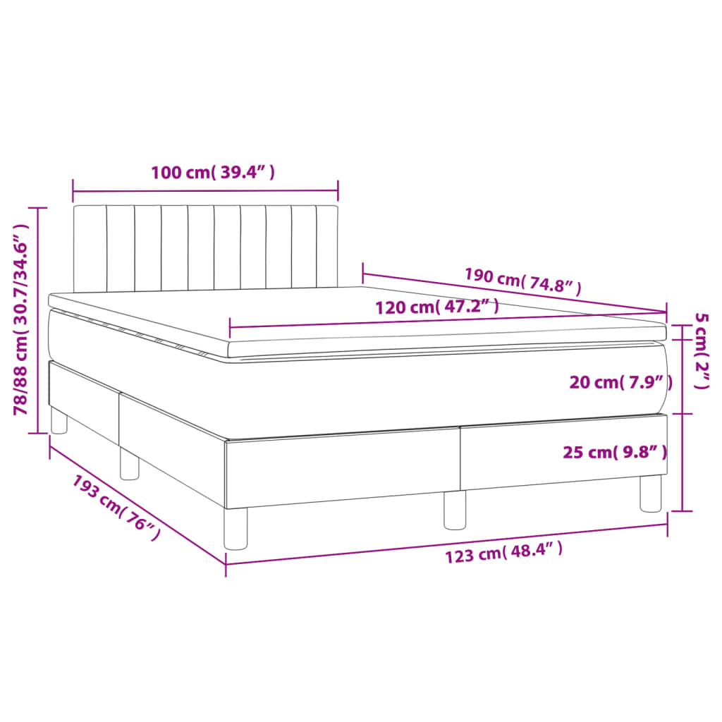 Κρεβάτι Boxspring με Στρώμα Taupe 120x190 εκ. Υφασμάτινο