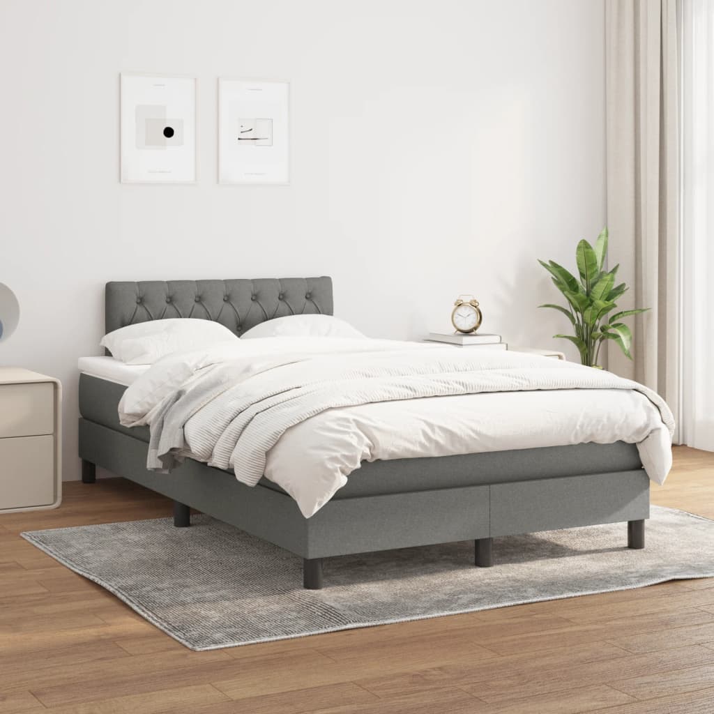 Κρεβάτι Boxspring με Στρώμα Σκούρο Γκρι 120x190 εκ Υφασμάτινο