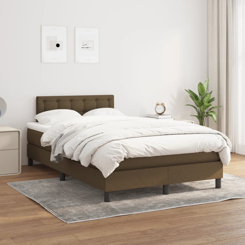 Κρεβάτι Boxspring με Στρώμα Σκούρο Καφέ 120x190 εκ Υφασμάτινο