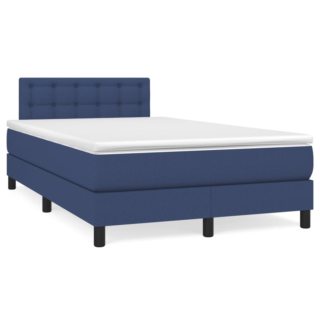 Κρεβάτι Boxspring με Στρώμα Μπλε 120x190 εκ. Υφασμάτινο