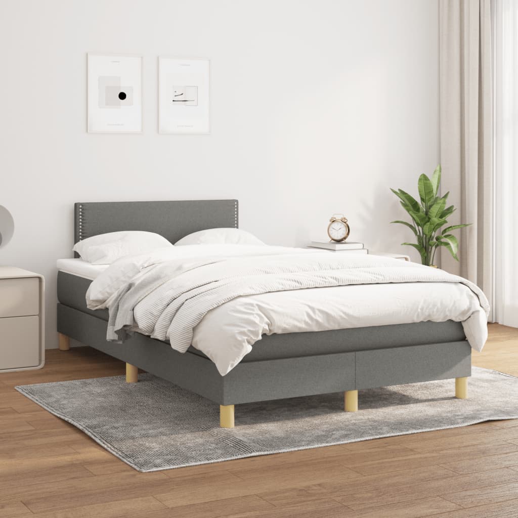Κρεβάτι Boxspring με Στρώμα Σκούρο Γκρι 120x190 εκ Υφασμάτινο