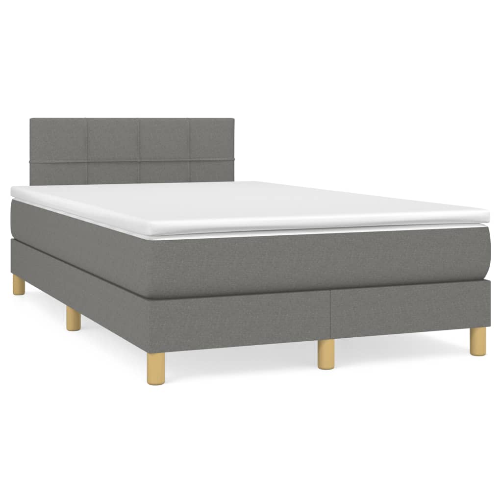 Κρεβάτι Boxspring με Στρώμα Σκούρο Γκρι 120x190 εκ Υφασμάτινο