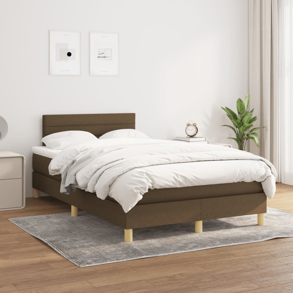 Κρεβάτι Boxspring με Στρώμα Σκούρο Καφέ 120x190 εκ Υφασμάτινο