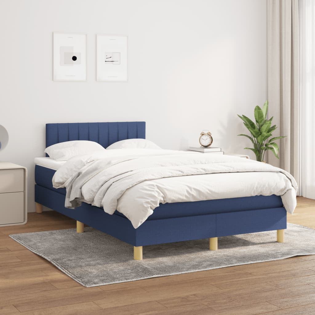 Κρεβάτι Boxspring με Στρώμα Μπλε 120x190 εκ. Υφασμάτινο