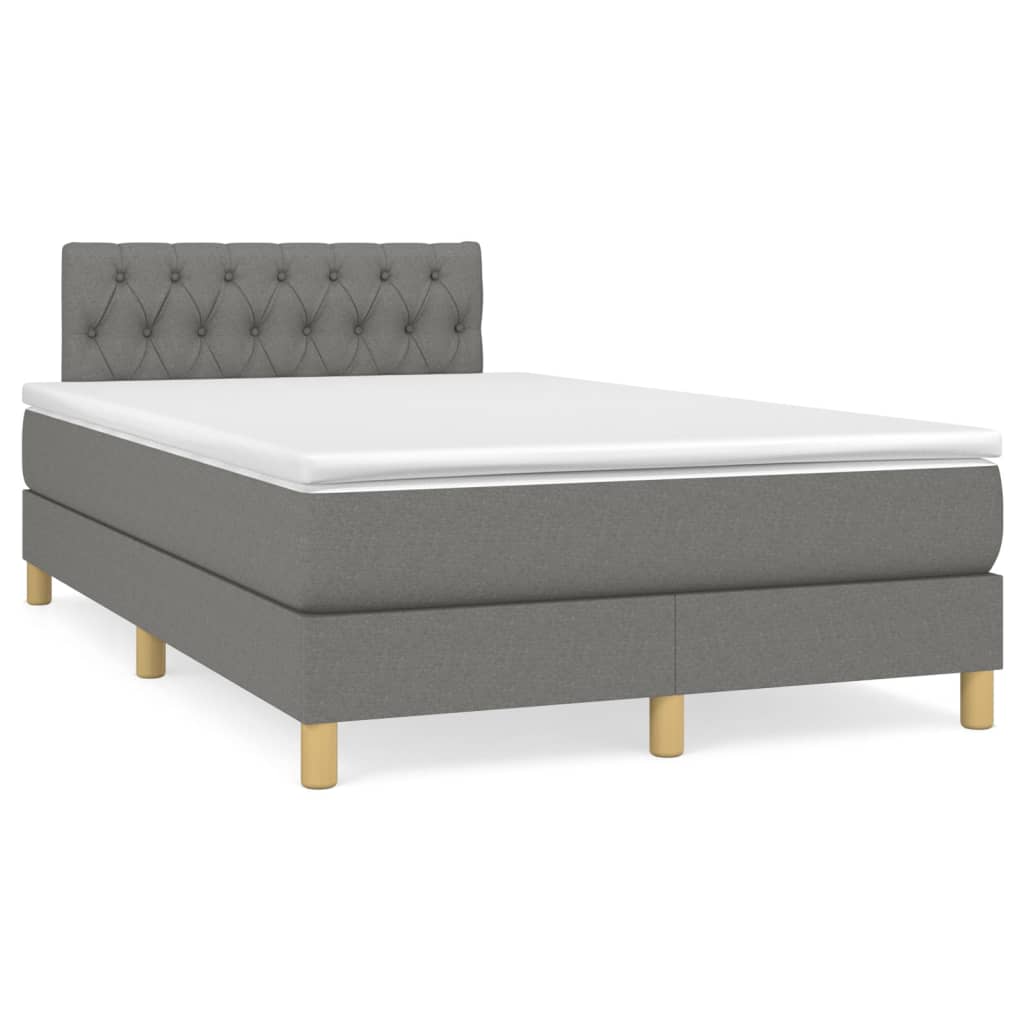 Κρεβάτι Boxspring με Στρώμα Σκούρο Γκρι 120x190 εκ Υφασμάτινο