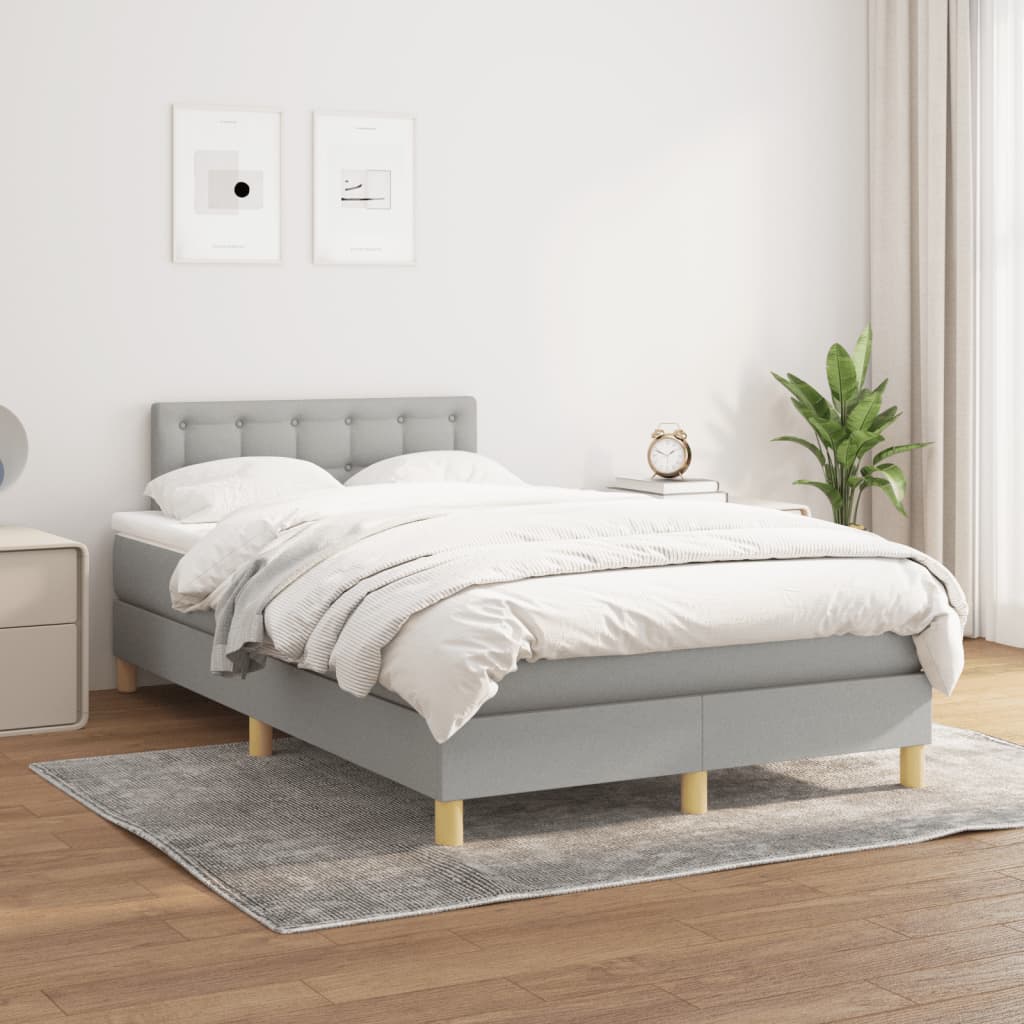 Κρεβάτι Boxspring με Στρώμα Ανοιχτό Γκρι 120x190 εκ. Υφασμάτινο