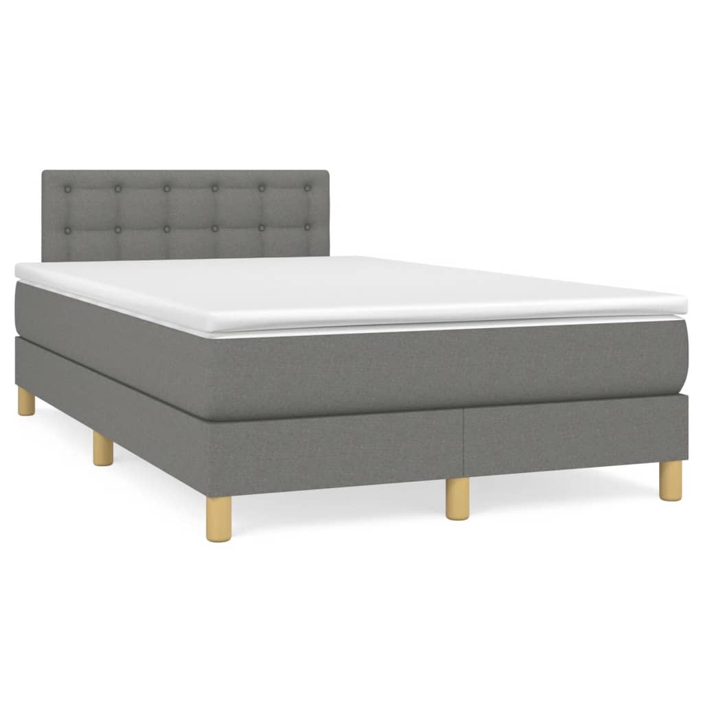 Κρεβάτι Boxspring με Στρώμα Σκούρο Γκρι 120x190 εκ Υφασμάτινο