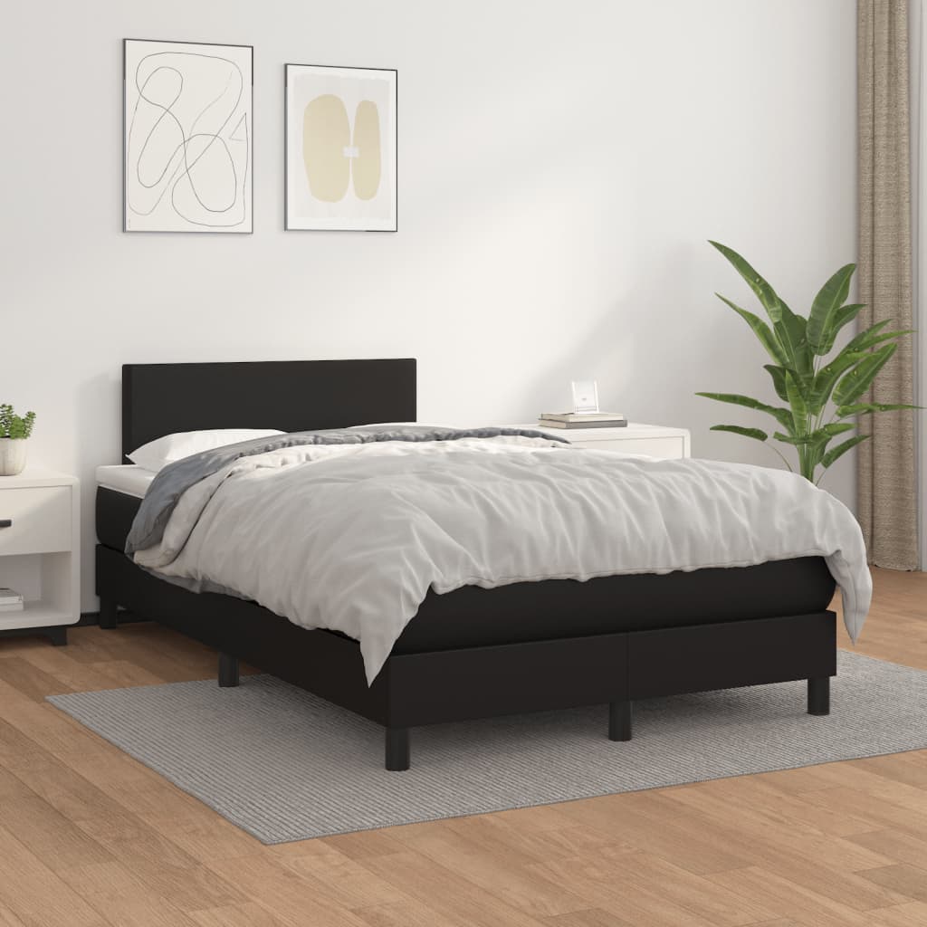 Κρεβάτι Boxspring με Στρώμα Μαύρο 120x190εκ.από Συνθετικό Δέρμα