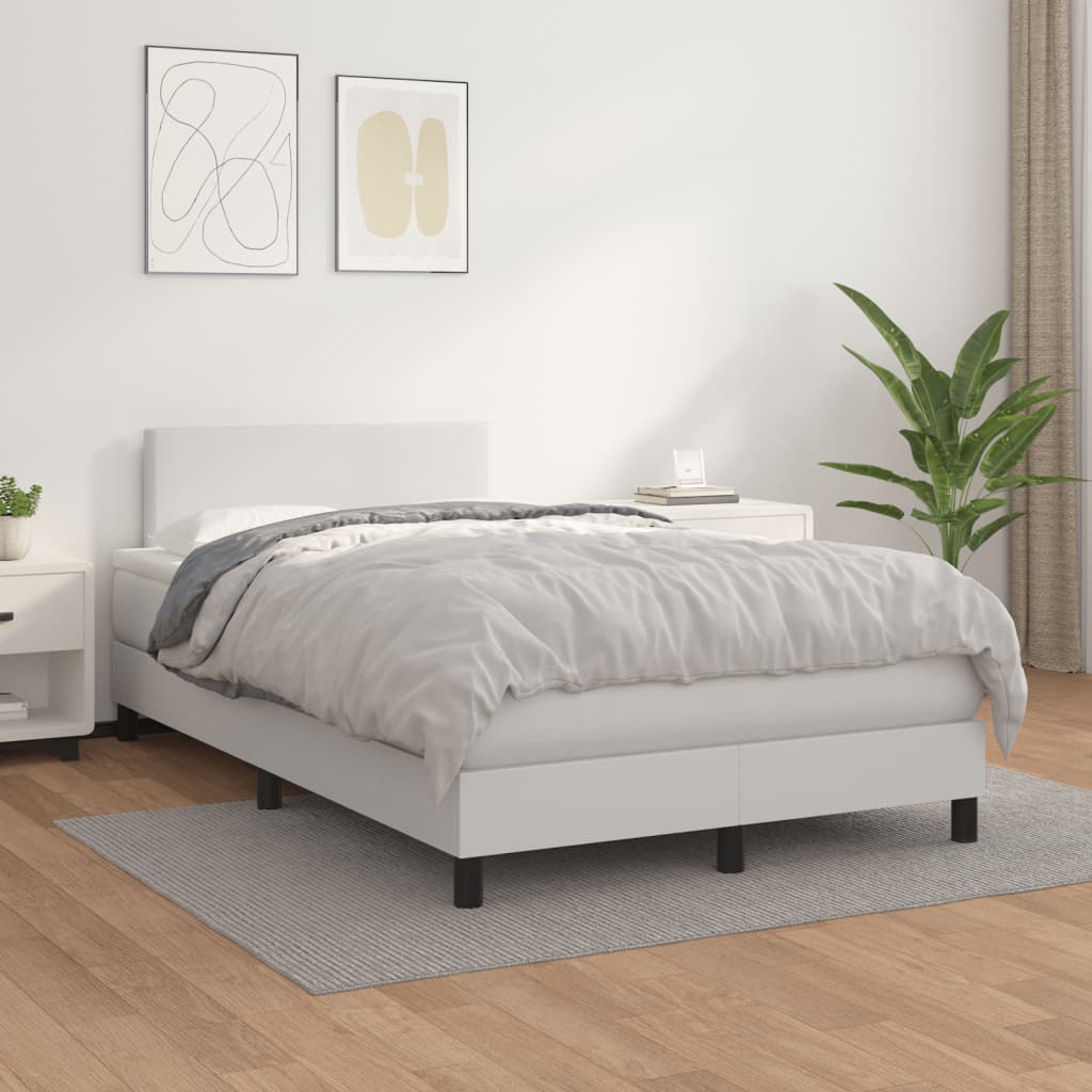 Κρεβάτι Boxspring με Στρώμα Λευκό 120x190εκ.από Συνθετικό Δέρμα