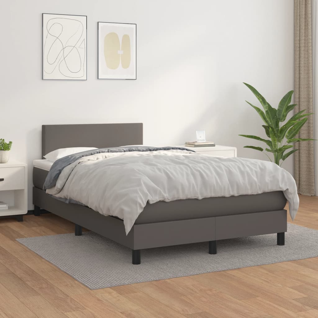 Κρεβάτι Boxspring με Στρώμα Γκρι 120x190εκ. από Συνθετικό Δέρμα