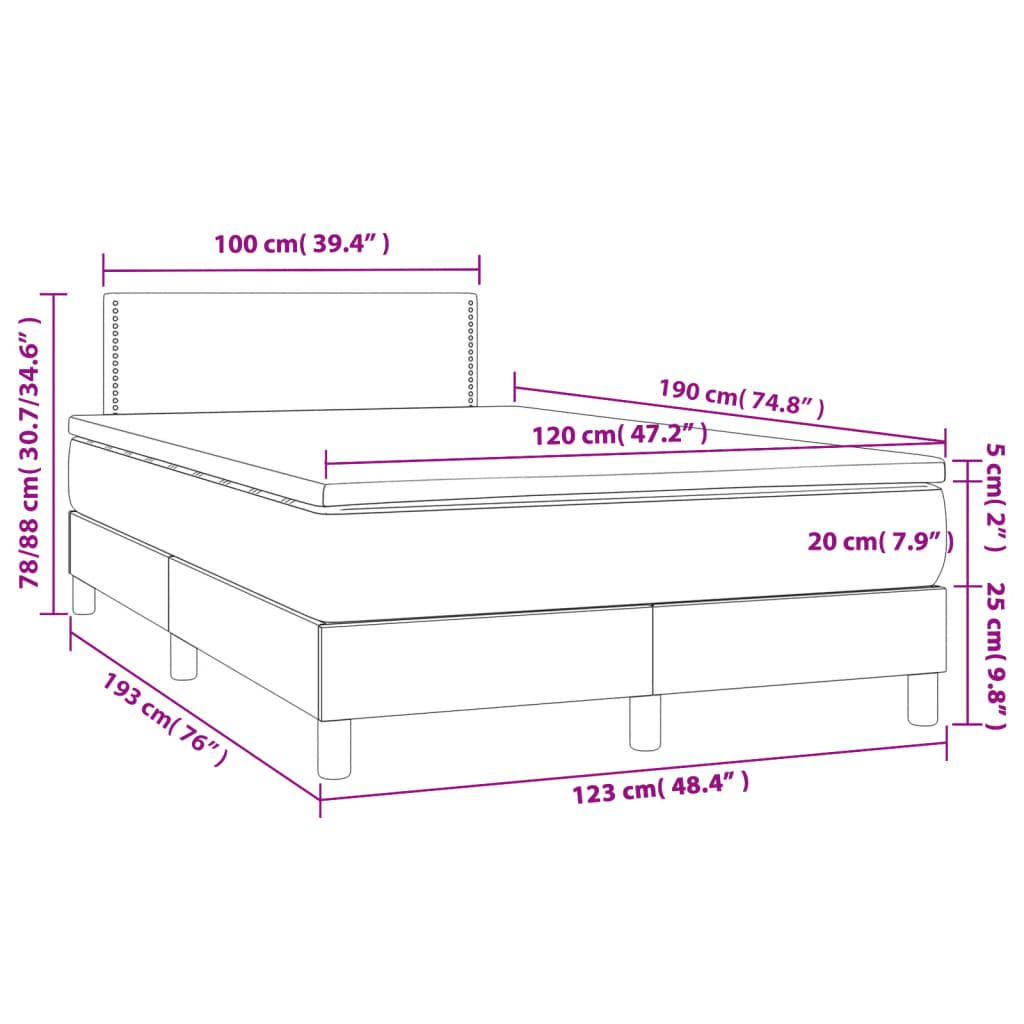Κρεβάτι Boxspring με Στρώμα Μαύρο 120x190εκ.από Συνθετικό Δέρμα