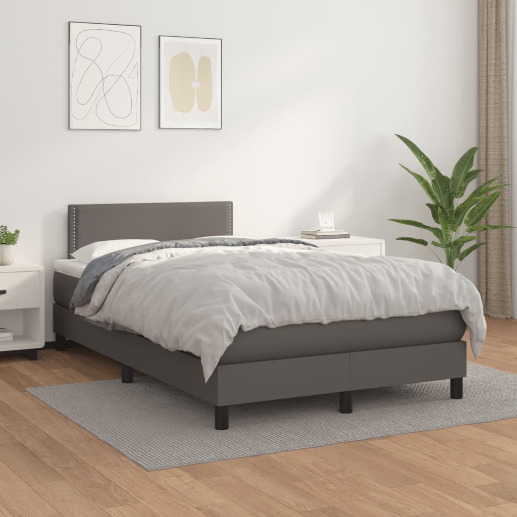 Κρεβάτι Boxspring με Στρώμα Γκρι 120x190εκ. από Συνθετικό Δέρμα